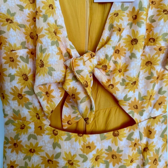 Yellow flower sundress, spring, front tie, cutout, midi, SHOWPO - Picture 7 of 9